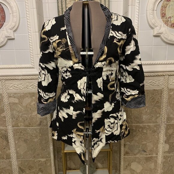 Dragon Oriental Asian Reversible Jacket with Frog Closure. Size Medium. DD - Picture 1 of 7